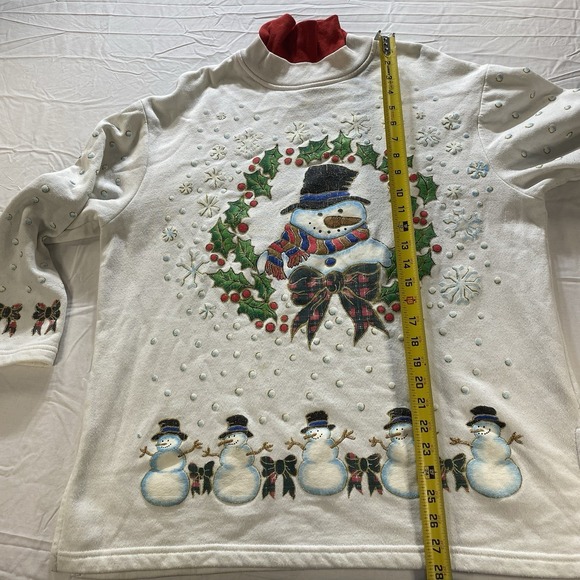 Vintage Late 90s Ugly Christmas Snowman Sweatshirt Puff Paint USA Womens L - Picture 8 of 15